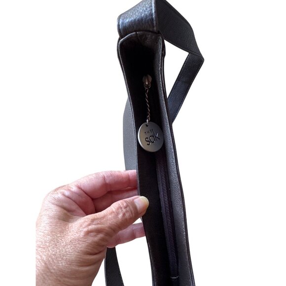 Vtg The Sak Pure Leather Pebbled Brown Shoulder Bag Purse Logo Charm Hobo Y2K - Picture 10 of 13